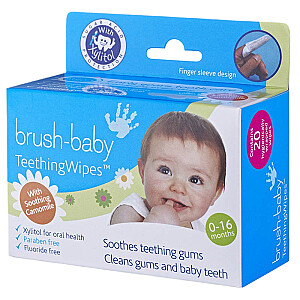 BRUSH BABY Higieninės marlės pagalvėlės su ramunėlėmis ir ksilitoliu dantenų valymui 0-16m 20 vnt.