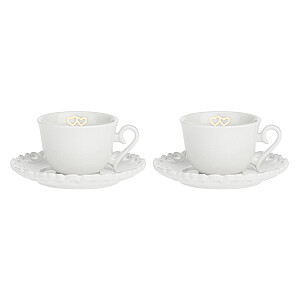 Set of 2 Valentino Oro Coffee Cups with Saucer - White, 80 ml