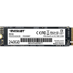 Твердотельный накопитель Dysk Patriot P310 240 ГБ M.2 2280 PCI-E x4 Gen3 NVMe (P310P240GM28)