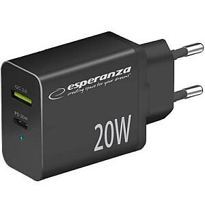 Esperanza EZC105K Lādētājs Type C 20W + USB QC3.0 18W