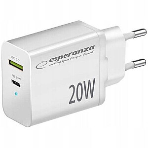 Зарядное устройство Esperanza EZC105W Type C 20 Вт + USB QC3.0 18 Вт