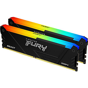 Atmiņa Kingston Fury Beast RGB, DDR4, 32 GB, 3200 MHz, CL16 (KF432C16BB2AK2/32)