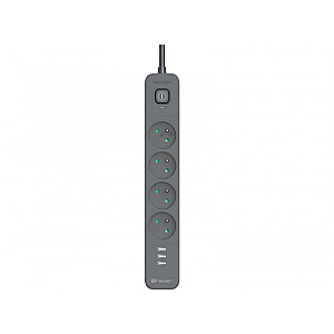 Tracer Power Line+ 1,5 м 4 розетки + USB-A графит