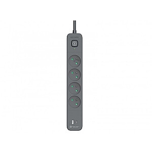 Tracer Power Line+ 1,5 м 4 USB-розетки PD18W графит