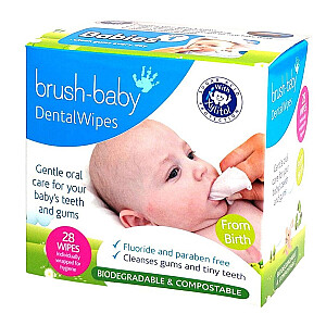 BRUSH BABY Dental Wipes salvetes ar ksilītu smaganu un piena zobu tīrīšanai 0-16m 28 gab.