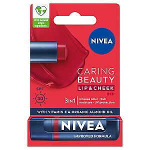 NIVEA Caring Beauty 3in1 Raudoni rūpestingi lūpų dažai 4,8 g