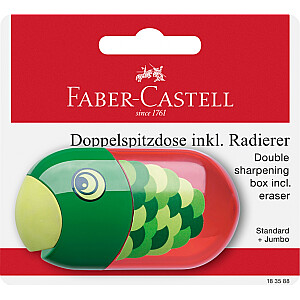 Zīmuļu asināmais Faber-Castell Parrot ar konteineru un dzēšgumiju, 2 diametri