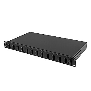 Przełącznica światłowodowa 12XSC duplex/12XLC QUAD rack 19 1U czarna + akcesoria