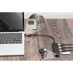 Hub USB 3.0/Koncentrator 4-portowy SlimLine USB A + adapter USB-C 5Gbps, złącze zasilania USB-C 