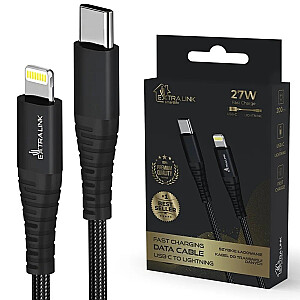 Extralink Smart Life USB Type-C kabelis ar Lightning Braid Czarny | USB-C kabelis - Lightning | 27 W, 200 cm