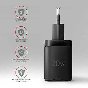 ACU-PD20 Ładowarka sieciowa PD 20W, 1x port USB-C, PD3.0/QC3.0/AFC/FCP/Apple Czarna