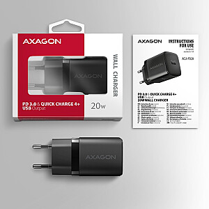 ACU-PD20 Ładowarka sieciowa PD 20W, 1x port USB-C, PD3.0/QC3.0/AFC/FCP/Apple Czarna