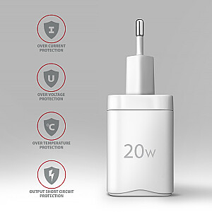 ACU-PD20W Ładowarka sieciowa PD 20W, 1x port USB-C, PD3.0/QC3.0/AFC/FCP/Apple Biała