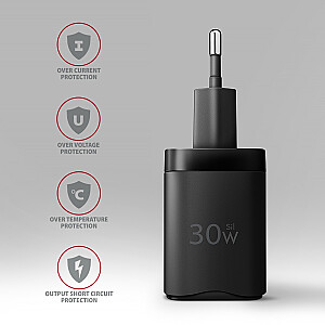 ACU-PD30 PD Сетевое зарядное устройство 30 Вт, 1 порт USB-C, PD3.0/QC3.0/AFC/FCP/Apple Black