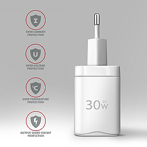 ACU-PD30W Ładowarka sieciowa PD 30W, 1x port USB-C, PD3.0/QC3.0/AFC/FCP/Apple Biała