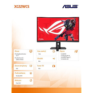 Монитор 32 калибра XG32WCS ROG S 180 Гц DP HDMI USB-C