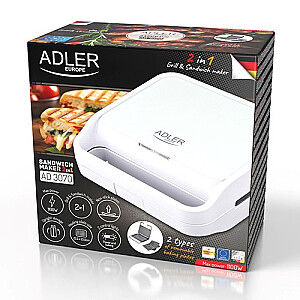 Adler AD 3070W Тостер для сэндвичей Белый