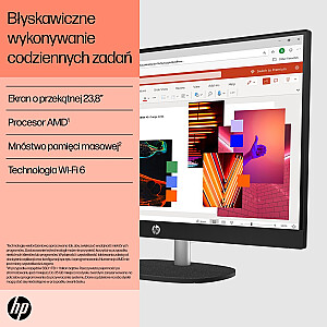 HP AIO 24-cr0008nw Athlon Silver 7120U 23,8 collas FHD AG IPS 8 GB_DDR SSD5256 Radeon 610M Win11 2Y futrālis, balts