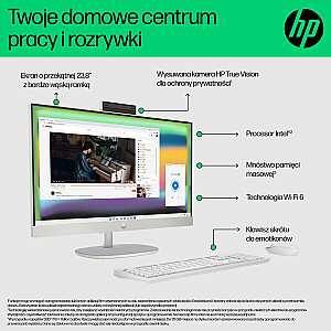 HP AIO 24-cr0015nw i3-N300 23,8 дюйма FHD AG IPS 8 ГБ DDR4 3200 SSD256 Intel UHD Graphics Win11 2 года в корпусе, белый