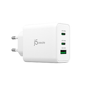 J5create 65 W GaN USB-C 3 portu lādētājs — EU (2xUSB-C, 1xUSB3.0; balts) JUP3365E-LV