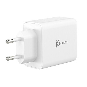 J5create 65 W GaN USB-C 3 portu lādētājs — EU (2xUSB-C, 1xUSB3.0; balts) JUP3365E-LV