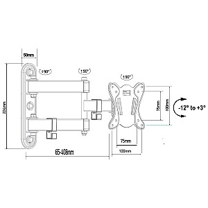 Maclean MC-417 Full Motion ТВ-монитор Настенное крепление 13–32 дюйма Макс. 30 кг. VESA 100x100 Универсальный держатель с черным порошковым покрытием Регулируемое расстояние до стены Вращение Наклон