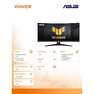 Monitor 34 cale VG34VQ3B WQHD 180Hz DP HDMI TUF 1500R  