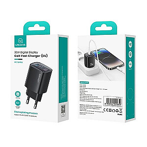 Ładowarka sieciowa 30W GaN LED USB+USB-C CC229 Fast Charging czarna 