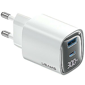 Настенное зарядное устройство для быстрой зарядки GaN LED USB+USB-C CC229, 30 Вт, белое