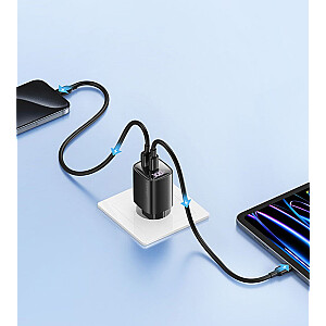 Настенное зарядное устройство для быстрой зарядки GaN LED USB+USB-C CC229, 30 Вт, белое