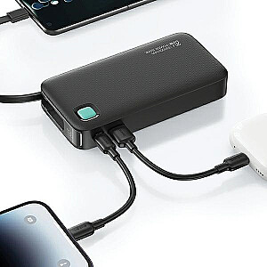 Powerbank 10000mAh 20W zwijany kabel USB-C fast charge Czarny 