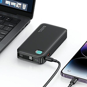 Powerbank 10000mAh 20W zwijany kabel USB-C fast charge Czarny 