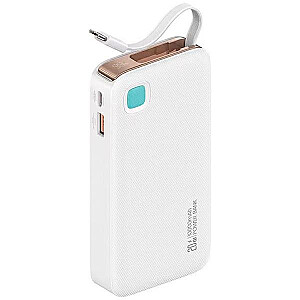 Powerbank 10000 мАч, 20 Вт, втягивающийся кабель быстрой зарядки USB-C, белый 