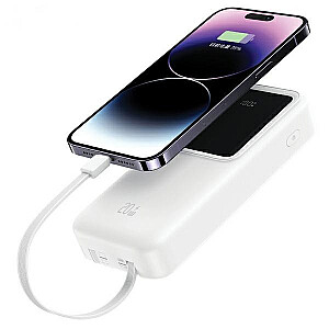 PowerBank 30000 мАч, 20 Вт, USB-C/кабели Lightning/4 устройства одновременно, белый 