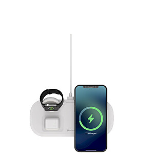 Devia 3 vienā bezvadu lādētājs iPhone / Airpods / Apple Watch 5V / 2A / 15W / + USB-C kabelis / balts