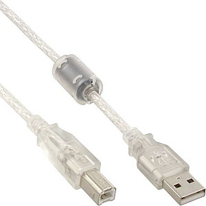 USB InLine kabelis USB-A uz USB-B, 2 m, caurspīdīgs (34518)