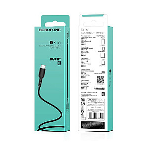 Borofone X16 USB-C kabelis 100cm melns