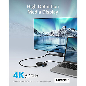 USB-C Hub 3w1 4K HDMI szary 