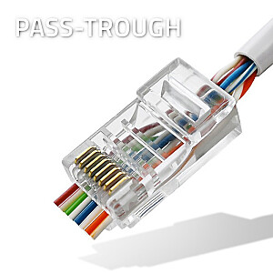 Wtyk przelotowy złącze RJ45 | CAT5e | UTP | Pass Throuh |        Pozłacane styki | 100 sztuk 