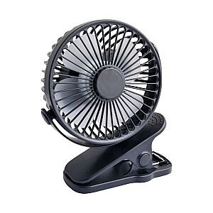 Galda ventilators ar 10 cm klipsi USB+akumulators melns