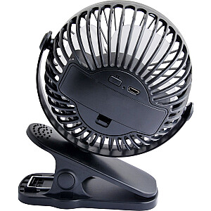 Galda ventilators ar 10 cm klipsi USB+akumulators melns