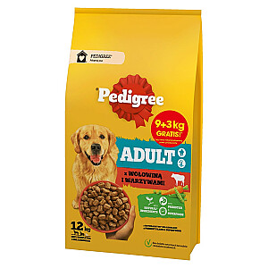 PEDIGREE Adul с говядиной и овощами - сухой корм для собак - 9 + 3 кг