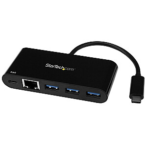 3 kontaktu USB 3.0 C HUB + GBE PD 2.0/2.0 — C TIPA LĪDZ 3X A — USB 3.0