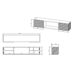 Cama RTV skapis LARA 183x35x37 balts matēts + melns kamīns