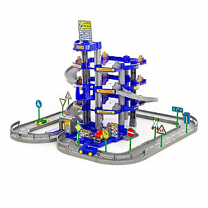Wader-Polesie 44716 4 līmeņu autostāvvieta ar ceļu un automašīnām, zila