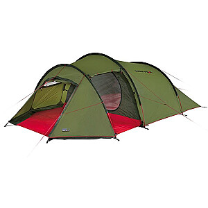 High Peak Tunnel Tent Falcon 4 (зелёный/красный, модель 2023 года, с ножкой для багажа)