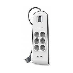 Belkin BSV604vf2M ar pārsprieguma aizsardzību, 6 kontaktligzdas, 2.4A, USB 650J, 2m