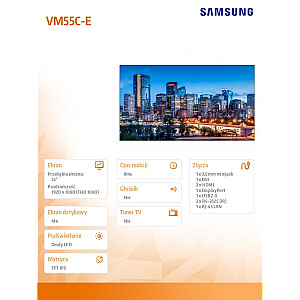 Профессиональный монитор VM55C-E 55 дюймов Видеостена Матовая 24 часа/7500 (кд/м2) 1920x1080 (FHD) Рамка: 1,3 мм (U/L), 0,44 (B/R) 3 года на месте (LH55VMCEBGBXEN)
