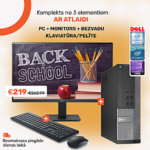 Skolnieka komplekts - Dators/Monitors/Bezvadu klaviatūra ar peli DELL 7020 SFF i5-4570 16GB 240SSD + Monitors LG 24MR400-B IPS 100Hz