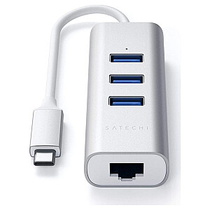 Satechi Aluminium 2 w 1 - USB-C (3x USB-A, Ethernet) (серебряный)